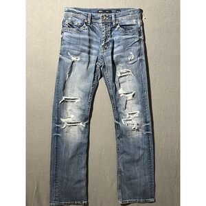 BKE Aiden Men's 30x34 Straight Leg Distressed Ripped Blue Denim Jeans